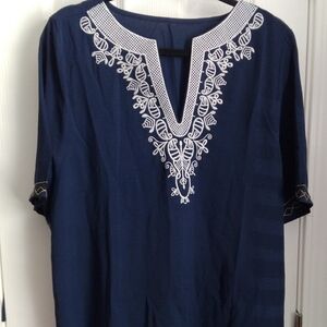 Navy Blue  Embroidered Women's Top